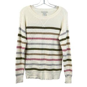 Design History Women’s Long Sleeve Round Neck Tight Knit Sweater Ivory/Multi XS